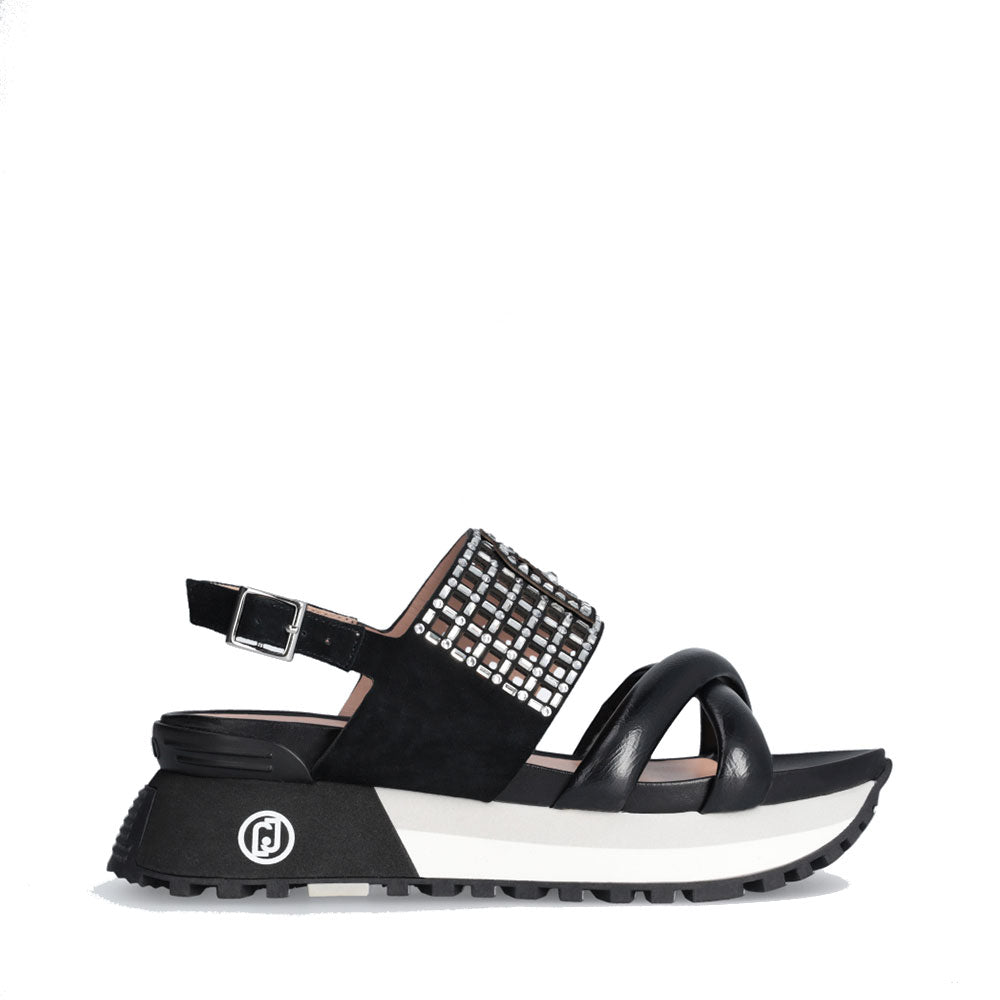 Sandali Platform Donna LIU JO Maxi Wonder Sandal 26 in Pelle Nera con Strass