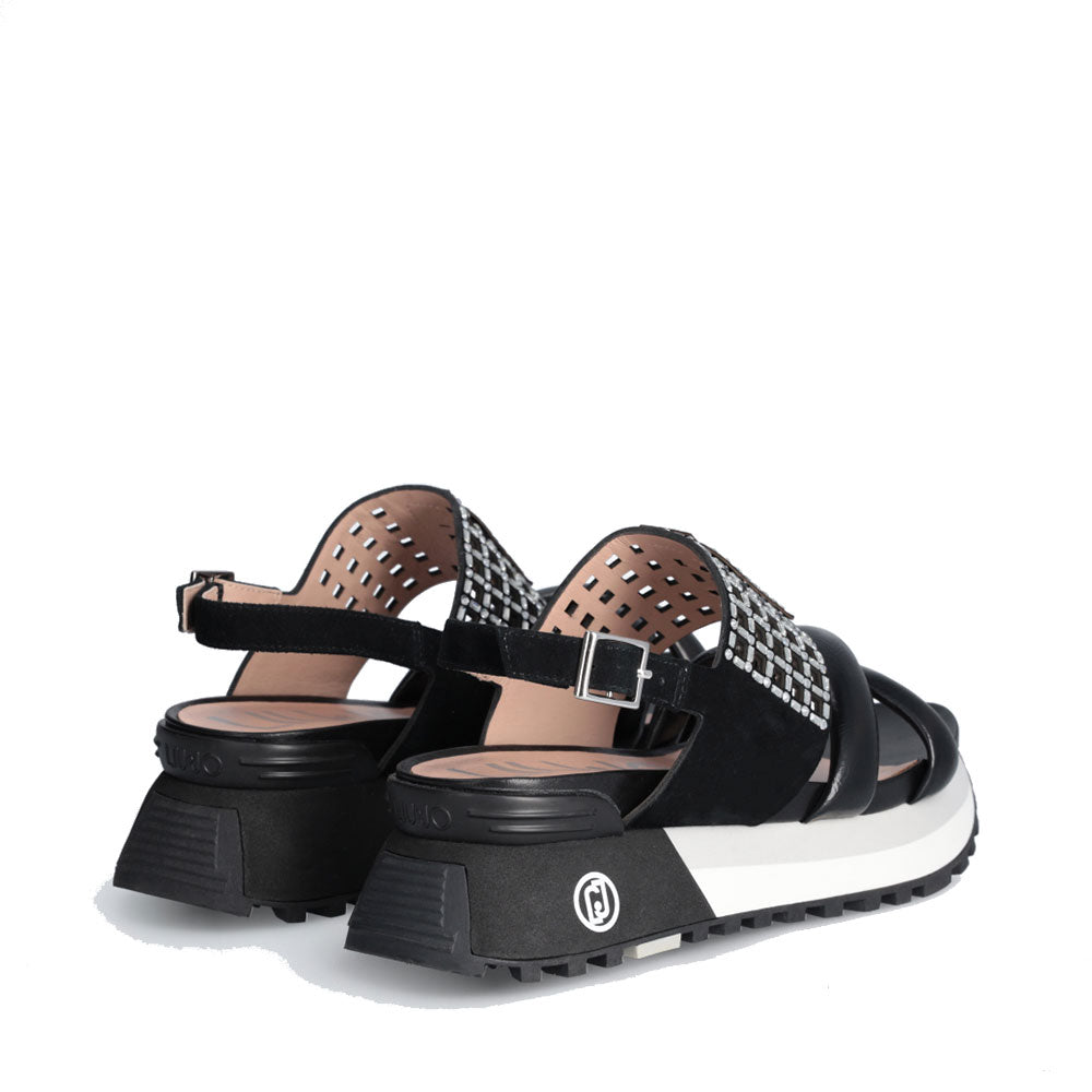 Sandali Platform Donna LIU JO Maxi Wonder Sandal 26 in Pelle Nera con Strass