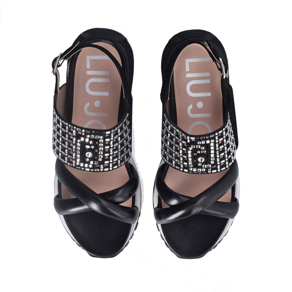 Sandali Platform Donna LIU JO Maxi Wonder Sandal 26 in Pelle Nera con Strass