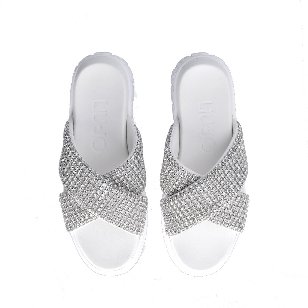 Ciabatte Platform Donna LIU JO Lovely Sandal 02 Bianche con Strass Silver