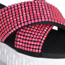 Ciabatte Platform Donna LIU JO Lovely Sandal 02 Nere con Strass Fuxia Fluo