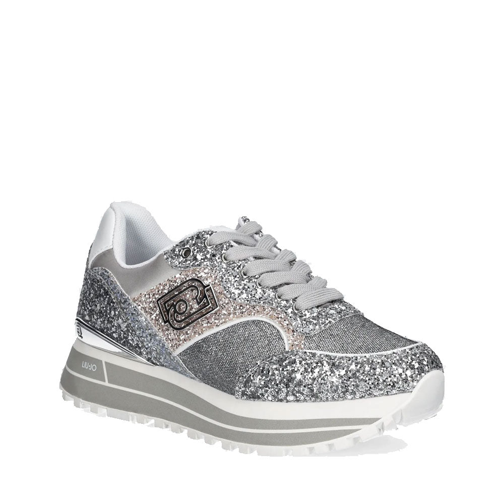 Sneakers Platform Donna LIU JO Maxi Wonder 73 Full Glitter e Inserti in Lurex Silver