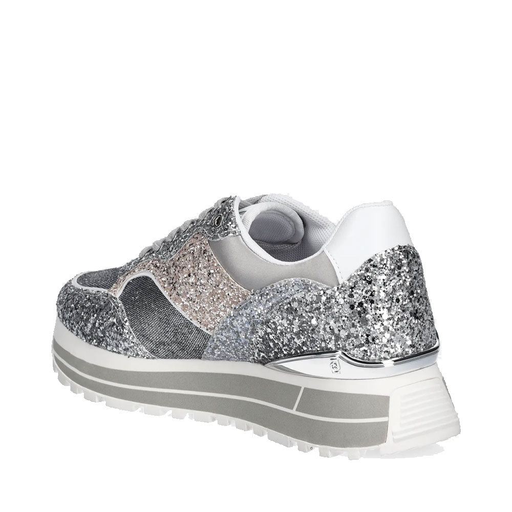 Sneakers Platform Donna LIU JO Maxi Wonder 73 Full Glitter e Inserti in Lurex Silver