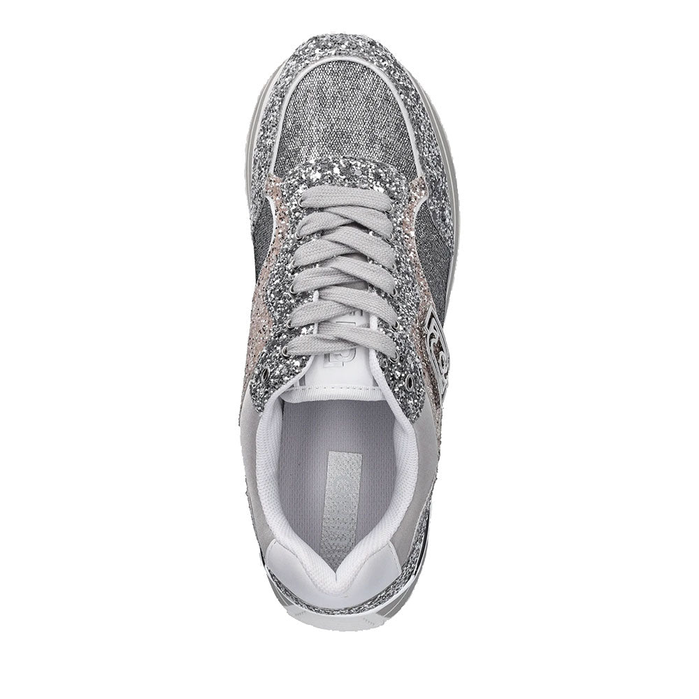 Sneakers Platform Donna LIU JO Maxi Wonder 73 Full Glitter e Inserti in Lurex Silver