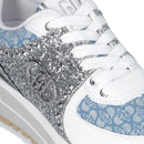 Sneakers Platform Donna LIU JO Maxi Wonder 87 in Tessuto Monogram Denim con Inserti Glitter