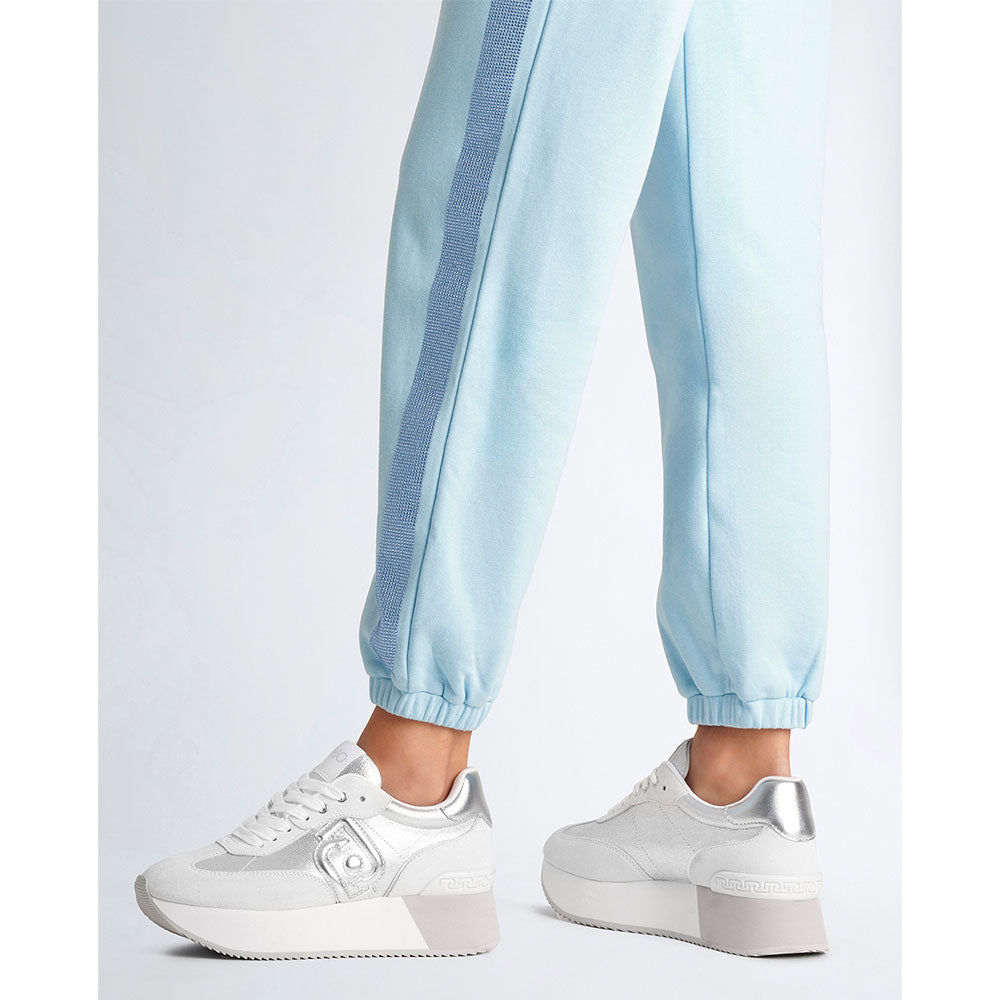 Sneakers Platform LIU JO Dreamy 02 in Denim effetto Laminato Off White Silver