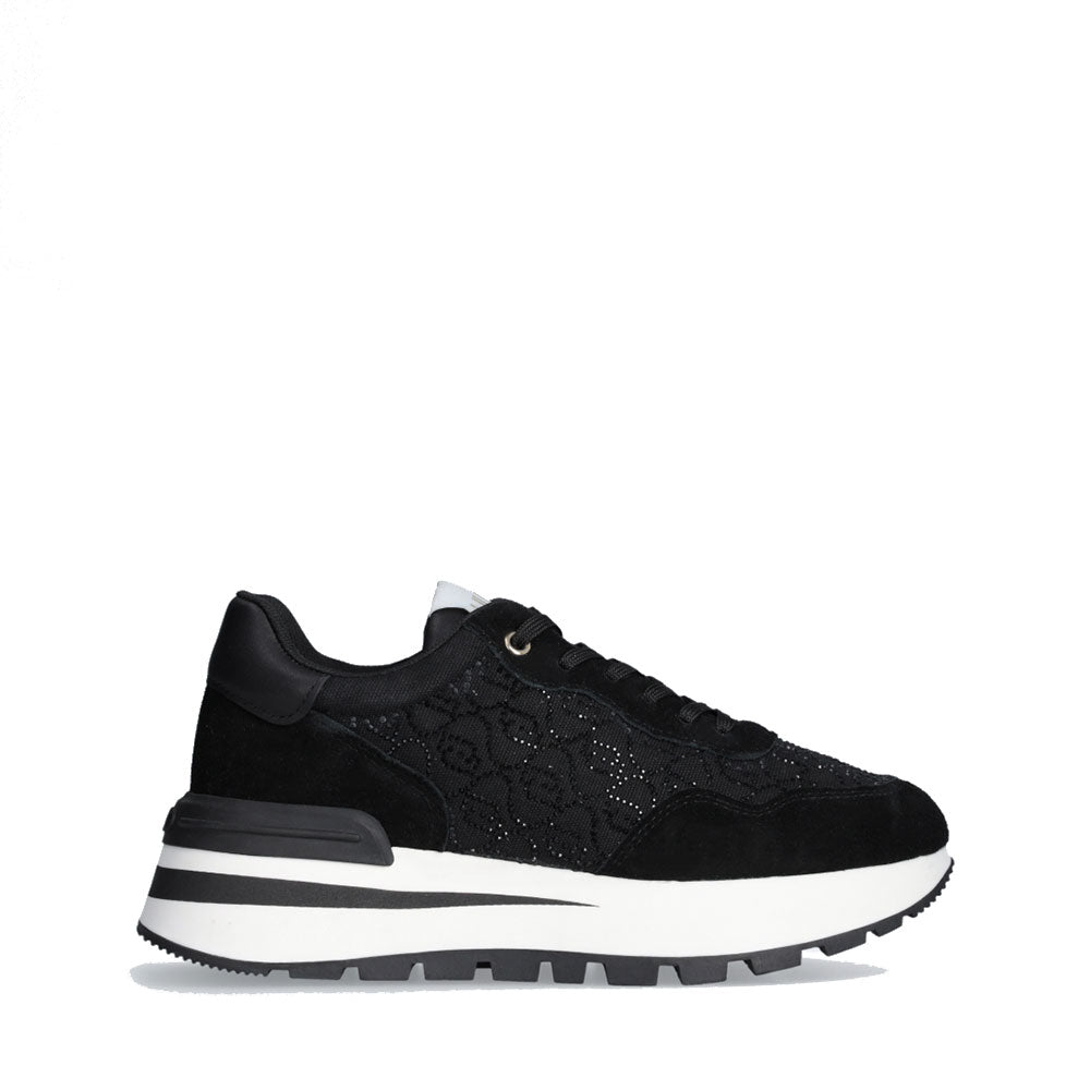 Scarpe Donna LIU JO Amazing 20 Sneakers Platform in Suede e Canvas Nera con Strass