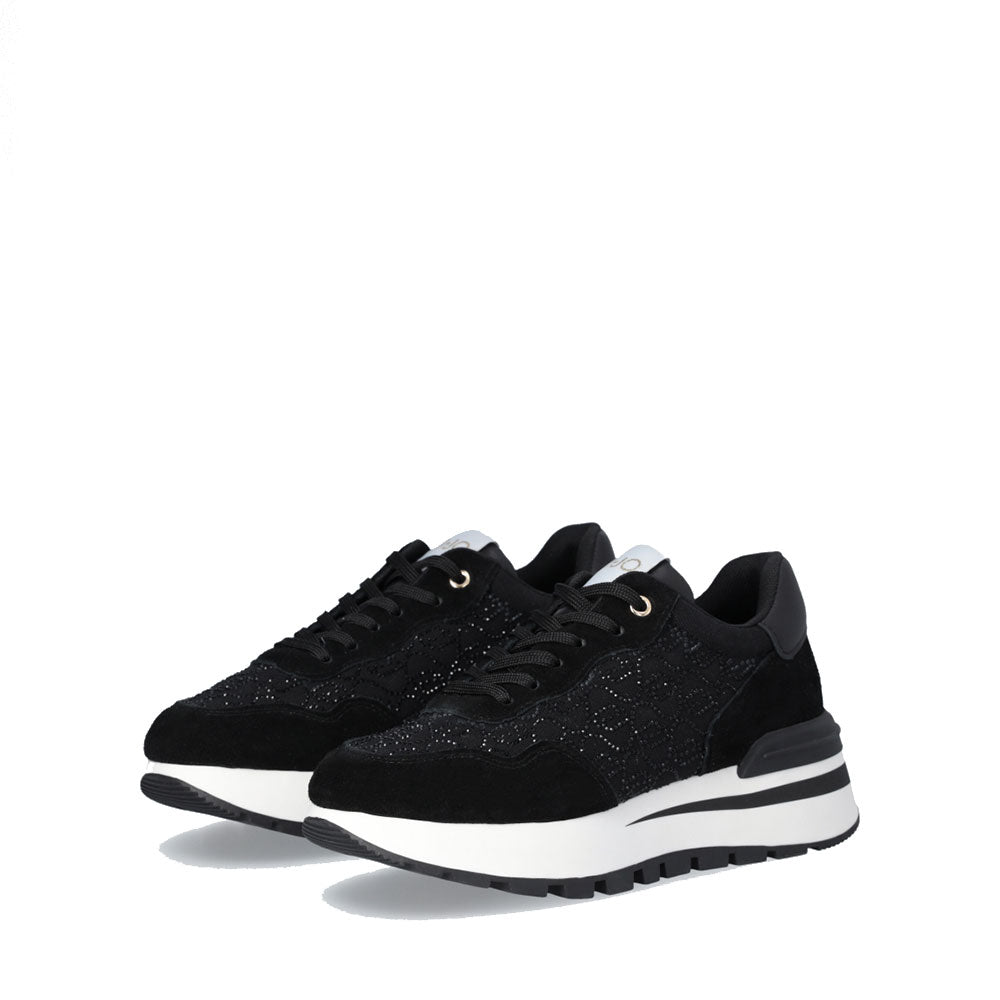 Scarpe Donna LIU JO Amazing 20 Sneakers Platform in Suede e Canvas Nera con Strass