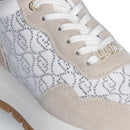 Scarpe Donna LIU JO Amazing 20 Sneakers Platform in Suede Sabbia e Canvas Bainca con Strass