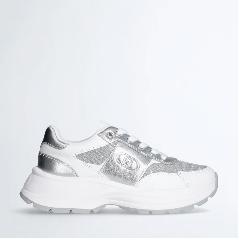 Sneakers Running LIU JO Eva 20 in Pelle Bianca e Lurex Argento