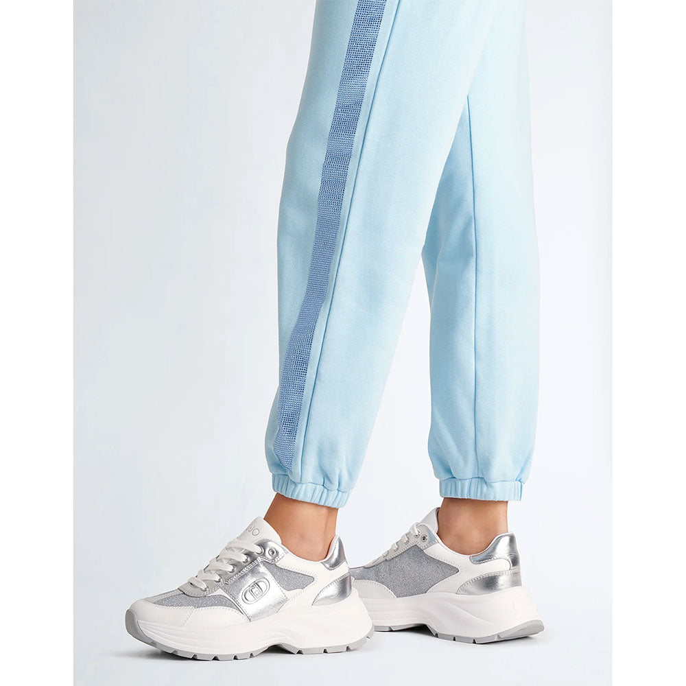 Sneakers Running LIU JO Eva 20 in Pelle Bianca e Lurex Argento