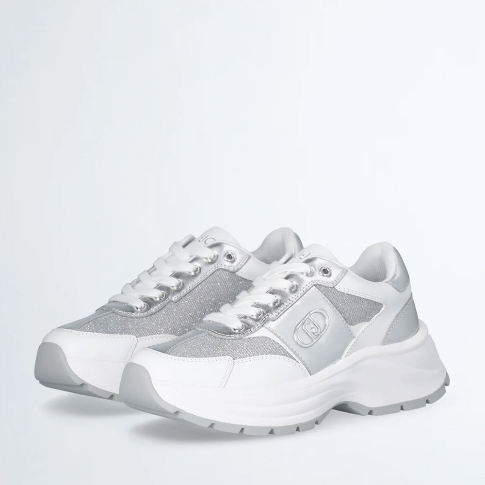 Sneakers Running LIU JO Eva 20 in Pelle Bianca e Lurex Argento