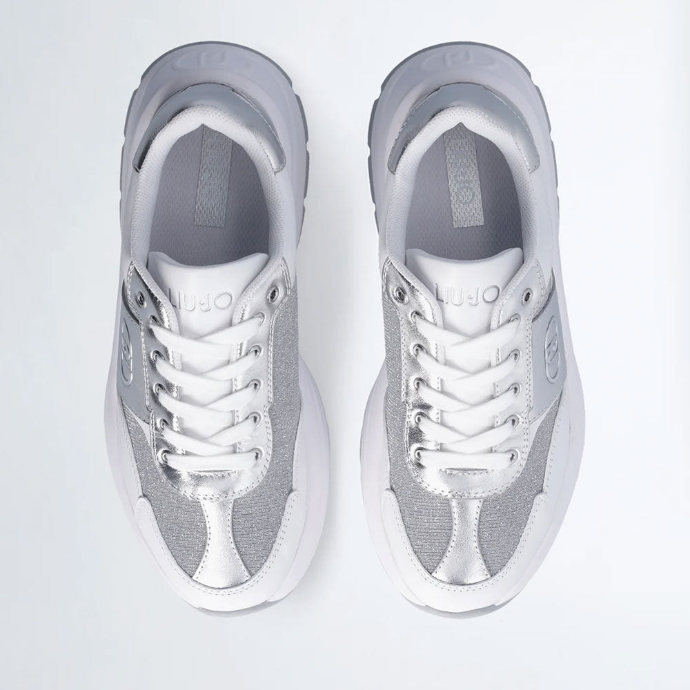 Sneakers Running LIU JO Eva 20 in Pelle Bianca e Lurex Argento