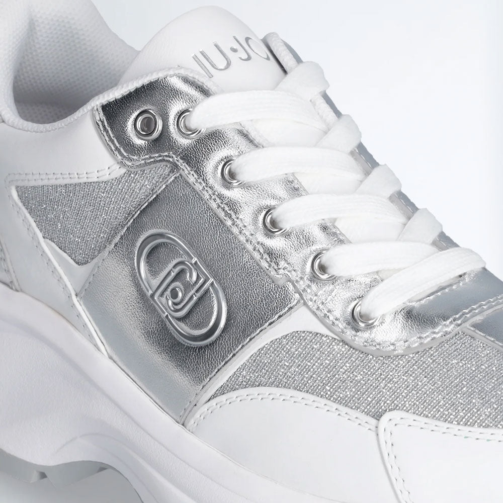 Sneakers Running LIU JO Eva 20 in Pelle Bianca e Lurex Argento