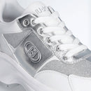 Sneakers Running LIU JO Eva 20 in Pelle Bianca e Lurex Argento