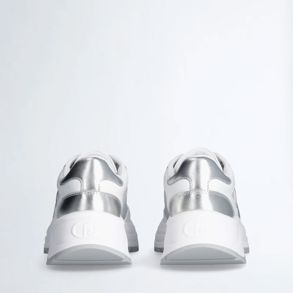 Sneakers Running LIU JO Eva 20 in Pelle Bianca e Lurex Argento