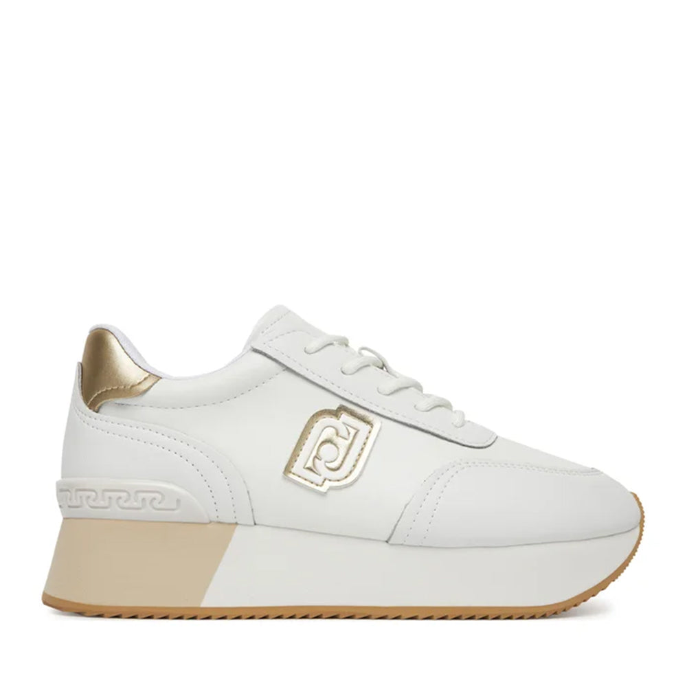 Sneakers Platform LIU JO Dreamy 08 in Pelle Avorio con Inserti Laminati Oro