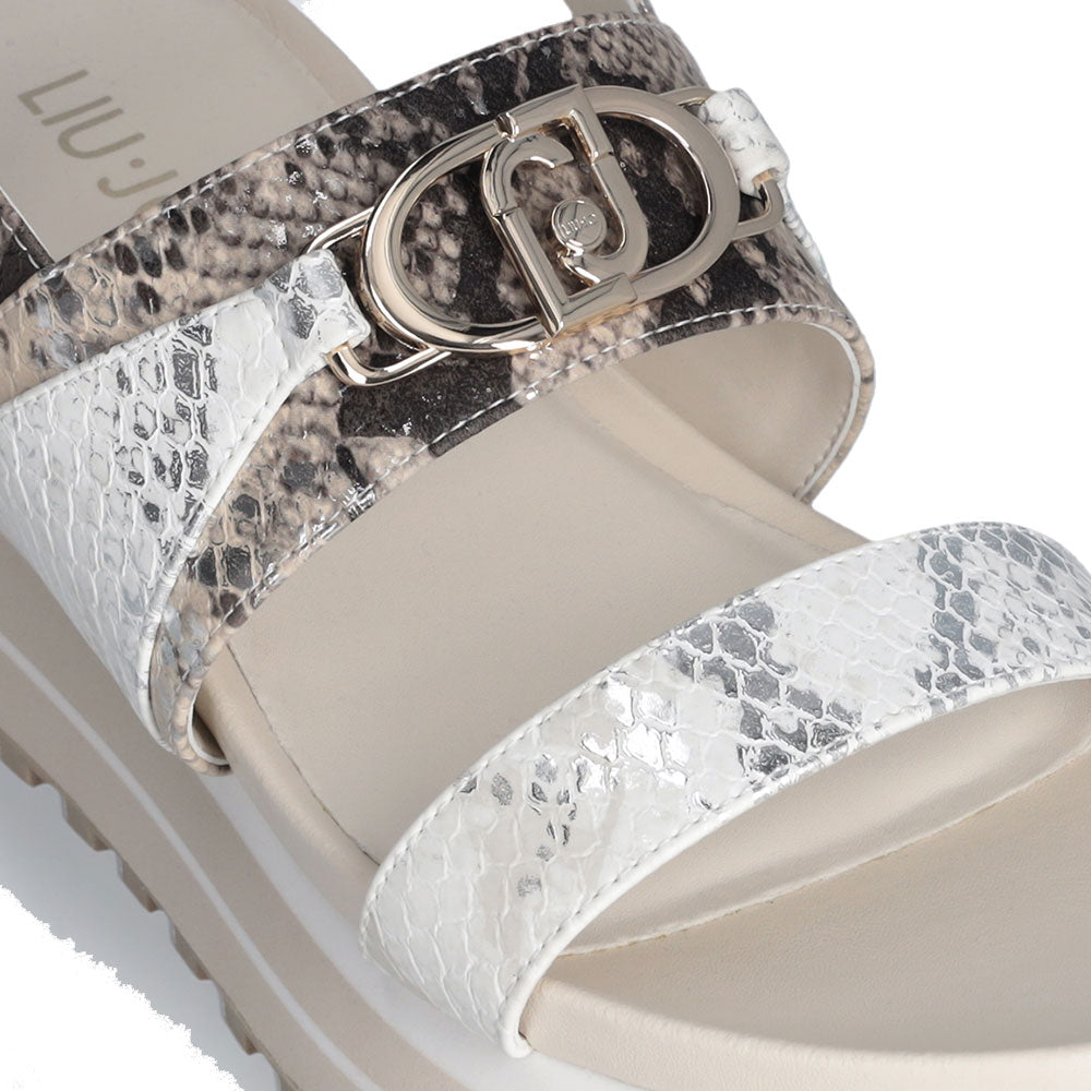 Liu Jo Sandalo Donna Wonder 72 In Pelle - Leopard O Silver, Tacco 2 Cm, Collezione Primavera Estate 2021, Moda Comoda
