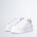 LIU JO Selma 16 Plateau-Sneaker aus weißem Leder mit Puder-Satin-Einsatz mit Strasssteinen