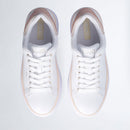LIU JO Selma 16 Plateau-Sneaker aus weißem Leder mit Puder-Satin-Einsatz mit Strasssteinen