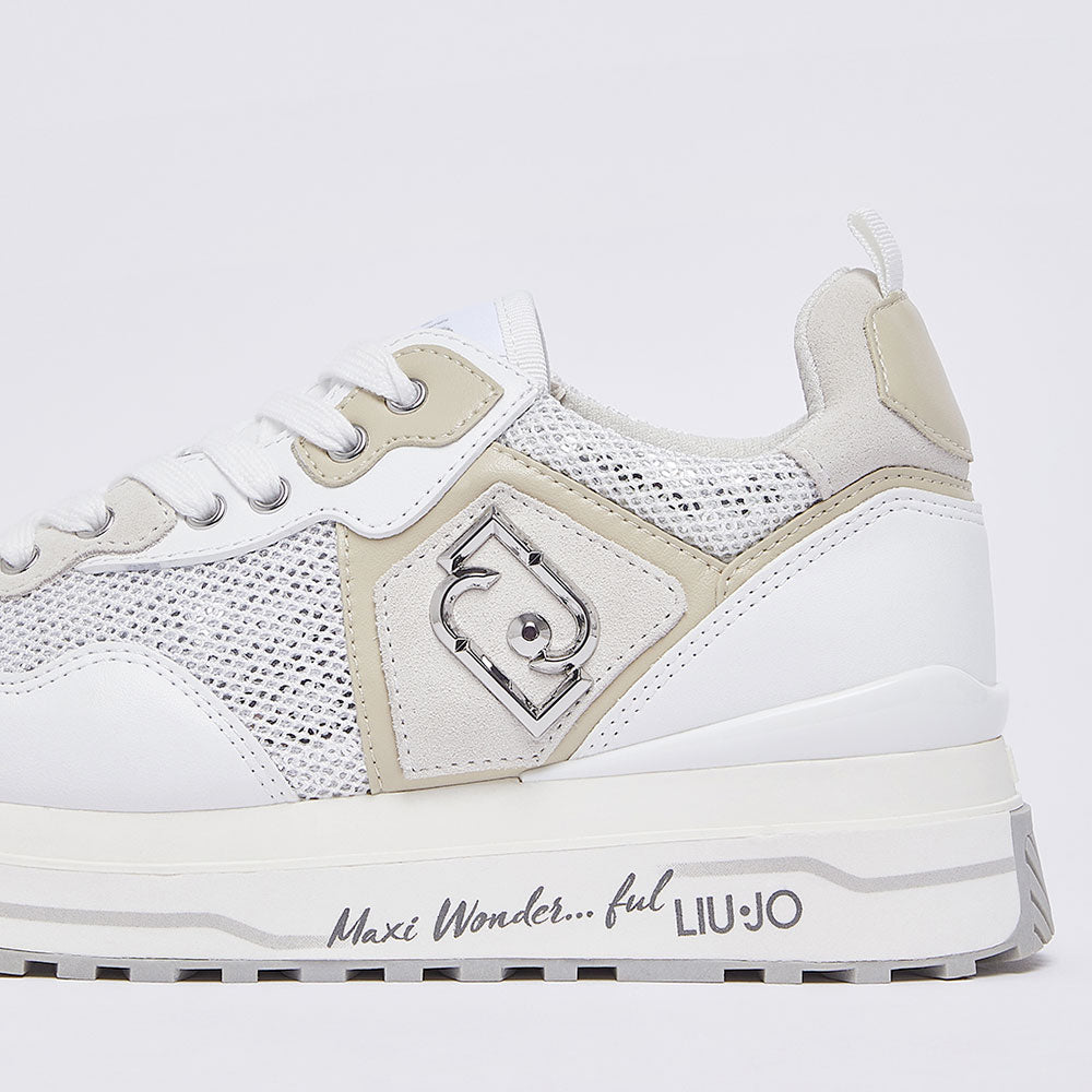 Sneakers Platform Donna LIU JO Maxi Wonder 01 in Pelle e Mesh Bianco con Paillettes