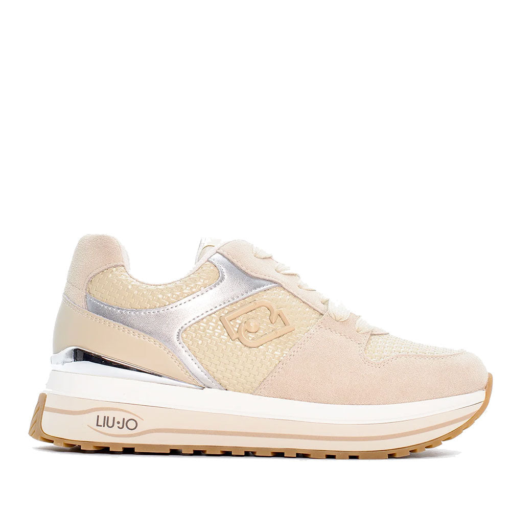 Sneakers Platform Donna LIU JO Maxi Wonder 98 in Suede e Inserti Intrecciati Rope Silver