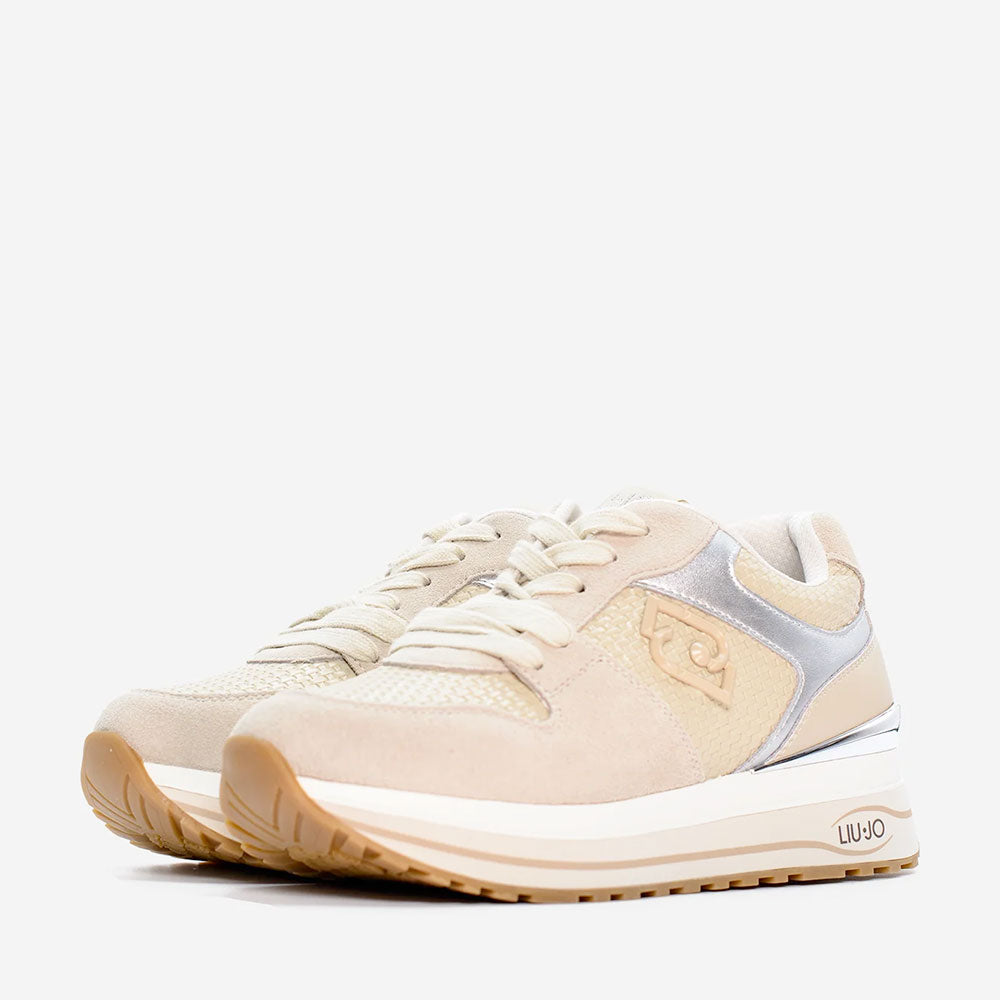 Sneakers Platform Donna LIU JO Maxi Wonder 98 in Suede e Inserti Intrecciati Rope Silver