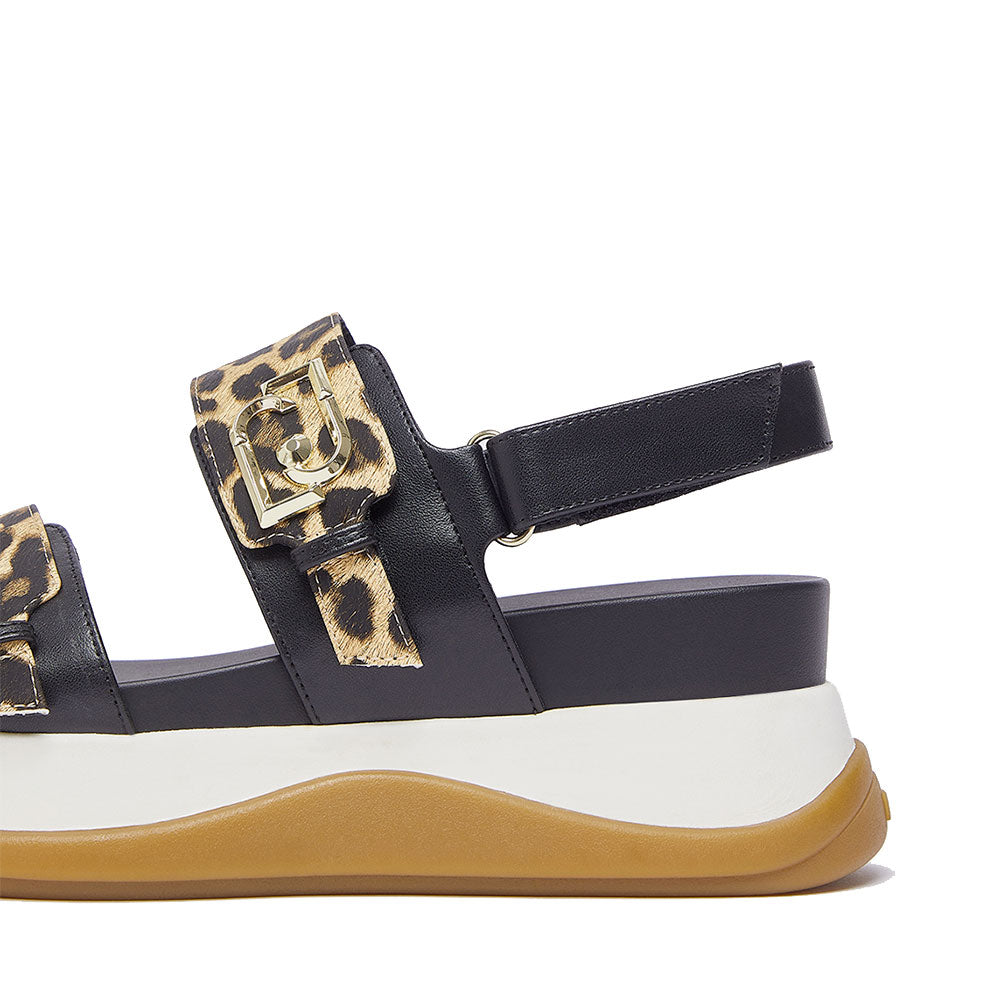 Sandali Platform Donna LIU JO Fiona 02 Neri con Inserti stampa Animalier