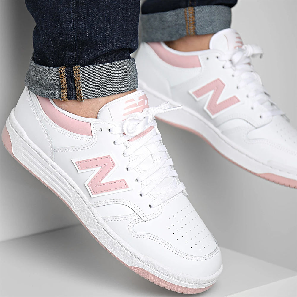 Scarpe Donna NEW BALANCE Sneakers 480 in Pelle colore White e Pink Cuoieriashop