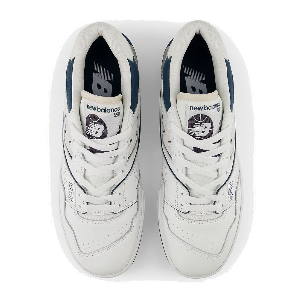 Scarpe Unisex NEW BALANCE Sneakers 550 in Pelle colore White Interstellar e Deep Ocean