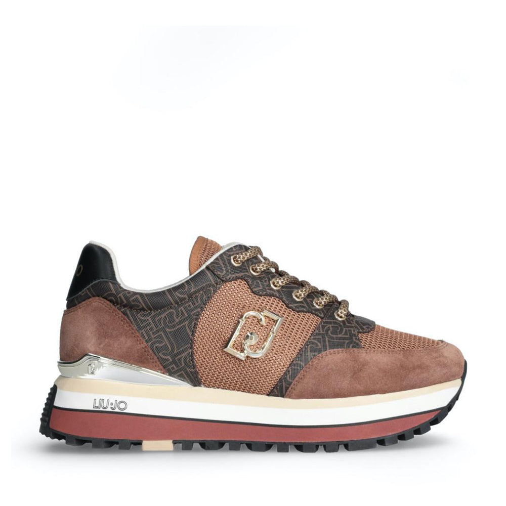 Scarpe Donna LIU JO Maxi Wonder 57 Sneakers Platform in Suede con Inserti Monogram Marrone