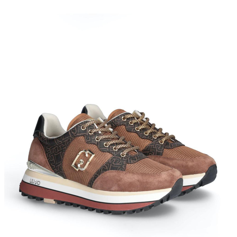 Scarpe Donna LIU JO Maxi Wonder 57 Sneakers Platform in Suede con Inserti Monogram Marrone