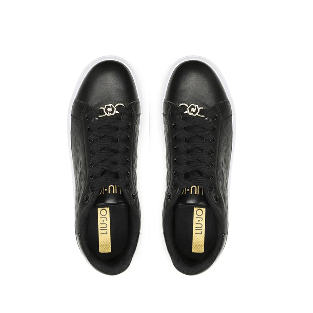 Scarpe Donna LIU JO Sneakers Cleo 20 in Pelle Nera con Logo Embossed