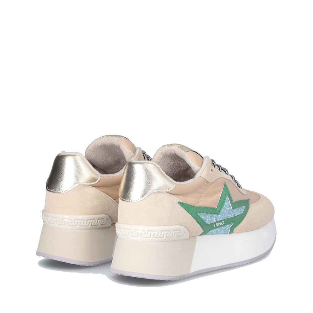 Sneakers Platform Donna LIU JO Dreamy 03 in Suede Nylon e Glitter colore Ecru Green Turquoise