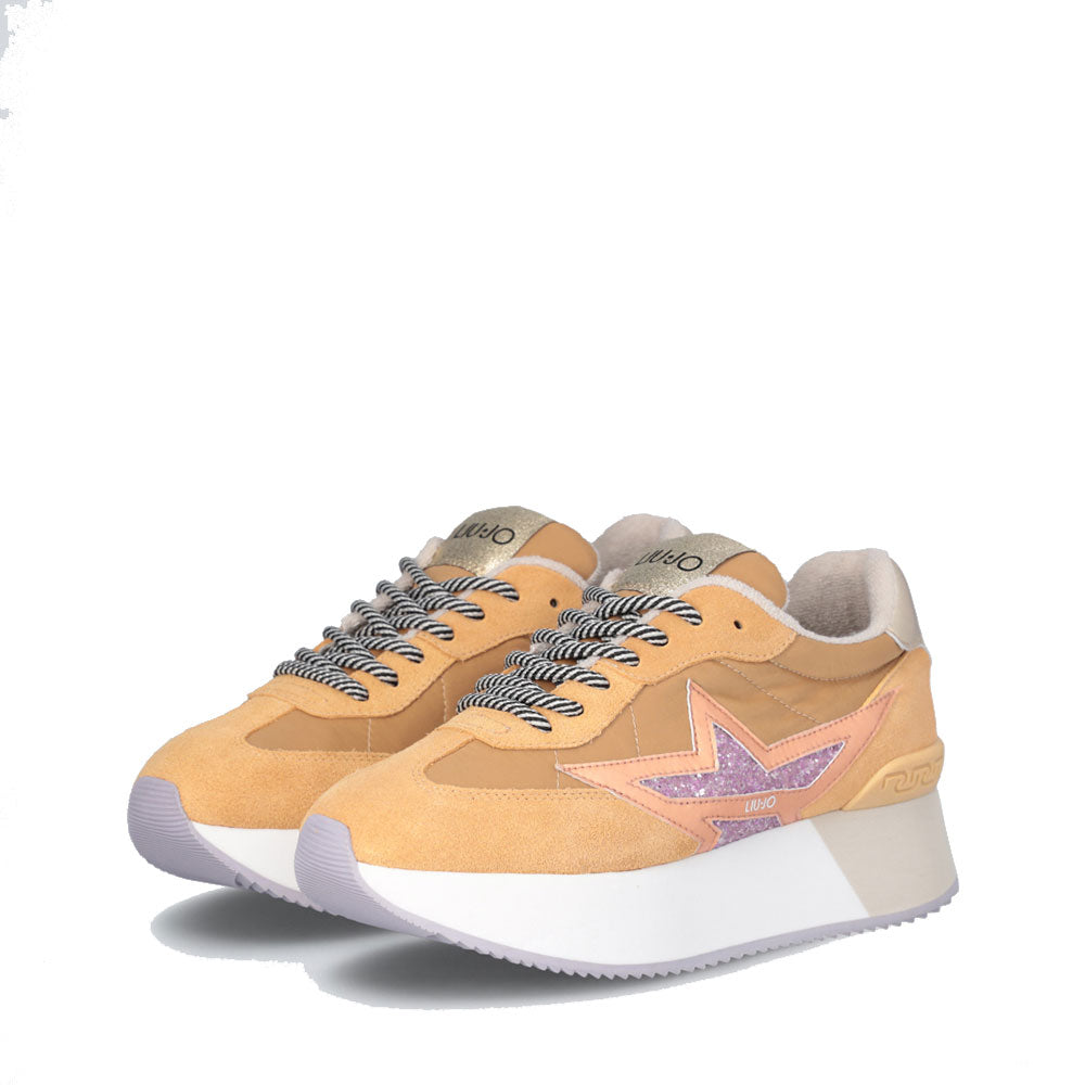 Sneakers Platform Donna LIU JO Dreamy 03 in Suede Nylon e Glitter colore Orange Caramel Violet