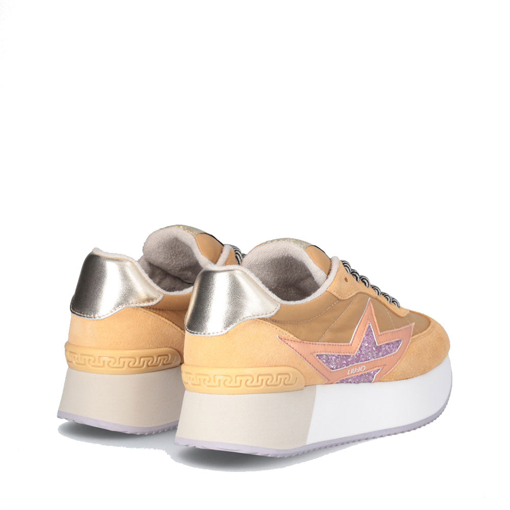 Sneakers Platform Donna LIU JO Dreamy 03 in Suede Nylon e Glitter colore Orange Caramel Violet