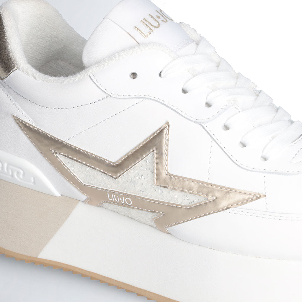 Sneakers Platform Donna LIU JO Dreamy 03 in Pelle e Suede e Glitter colore White Gold