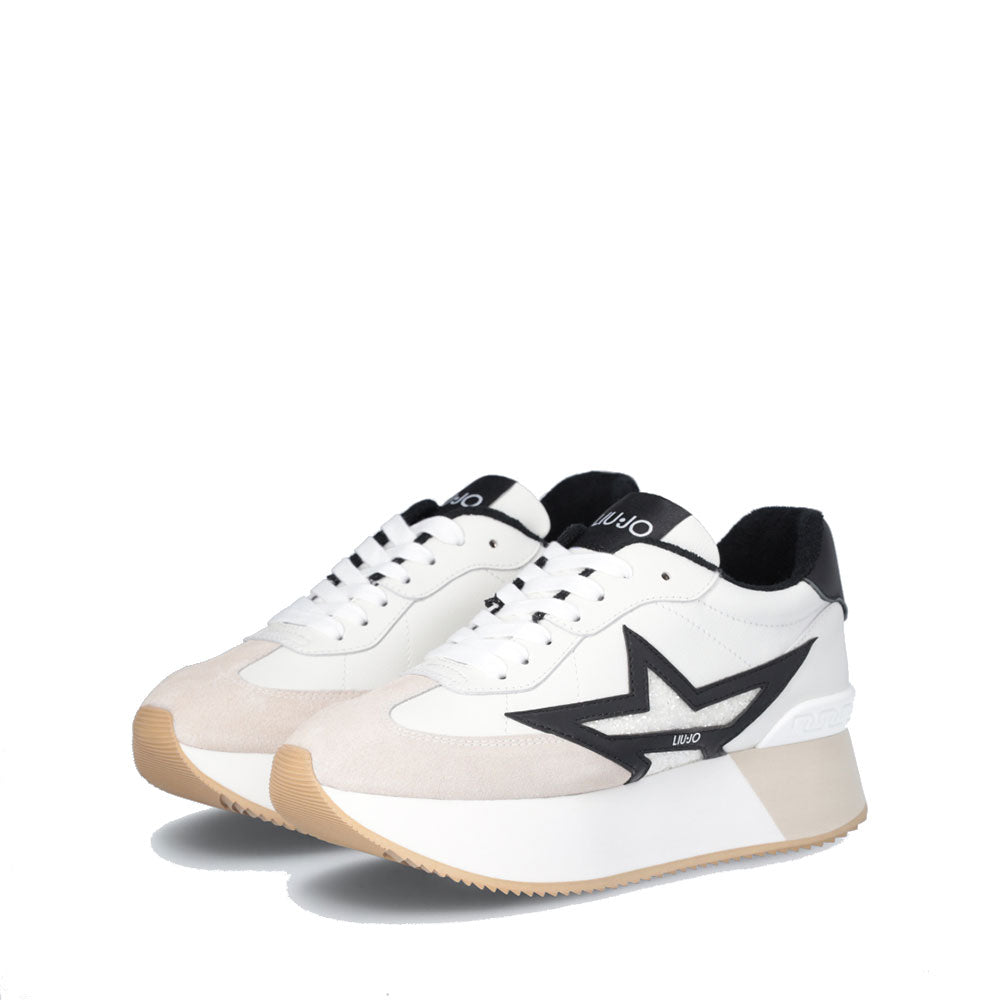 Sneakers Platform Donna LIU JO Dreamy 03 in Pelle e Suede e Glitter colore White Black