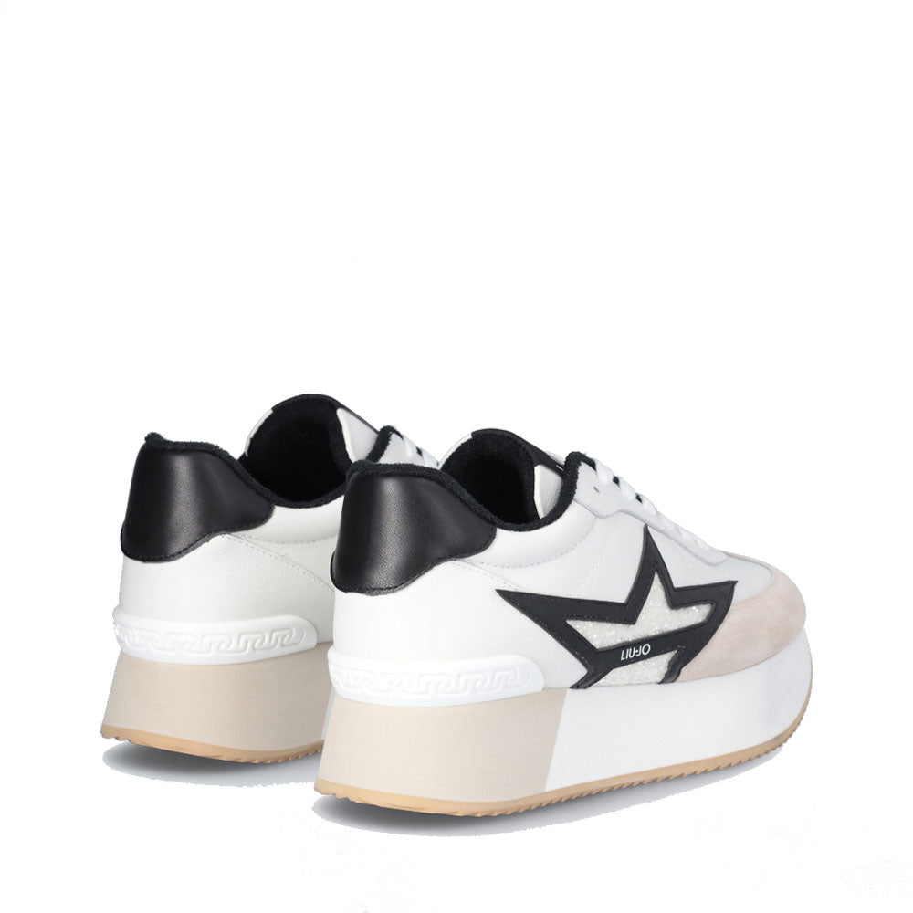 Sneakers Platform Donna LIU JO Dreamy 03 in Pelle e Suede e Glitter colore White Black