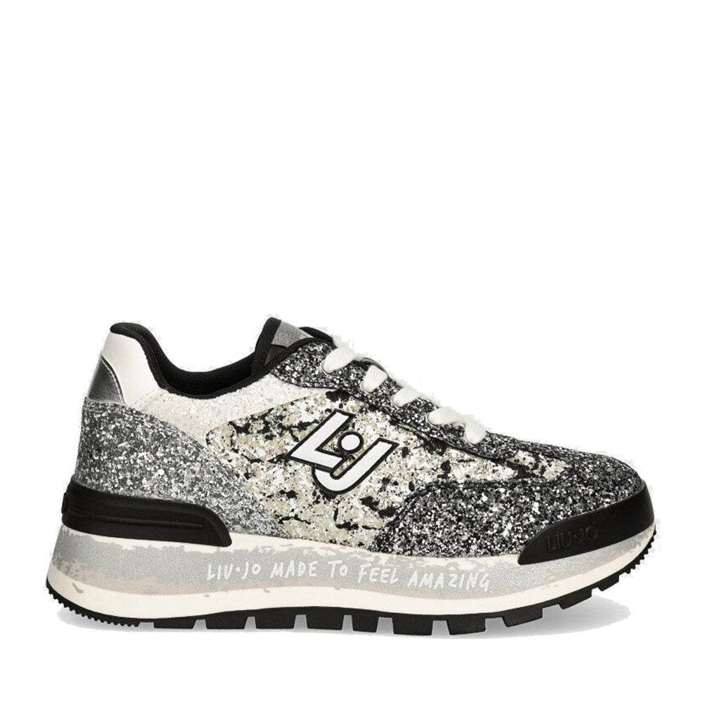 Scarpe Donna LIU JO Sneakers Platform Amazing 26 Full Glitter Multicolor Black Silver e White