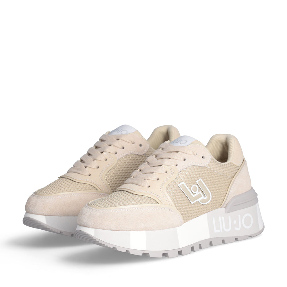 Sneakers Platform LIU JO Amazing 25 in Suede e Mesh Metallizzato Beige