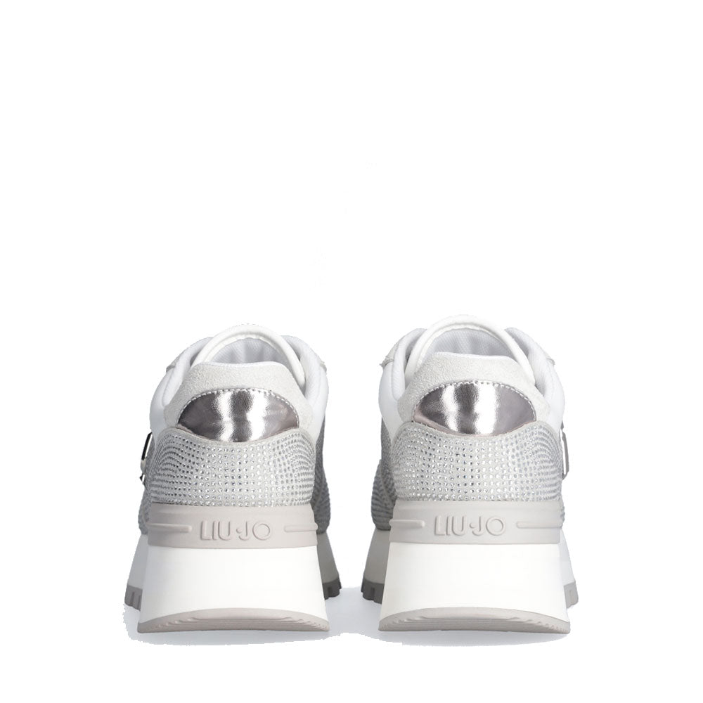 Sneakers Platform LIU JO Amazing 23 in Microfibra e Suede con Strass All Over Pearl Grey