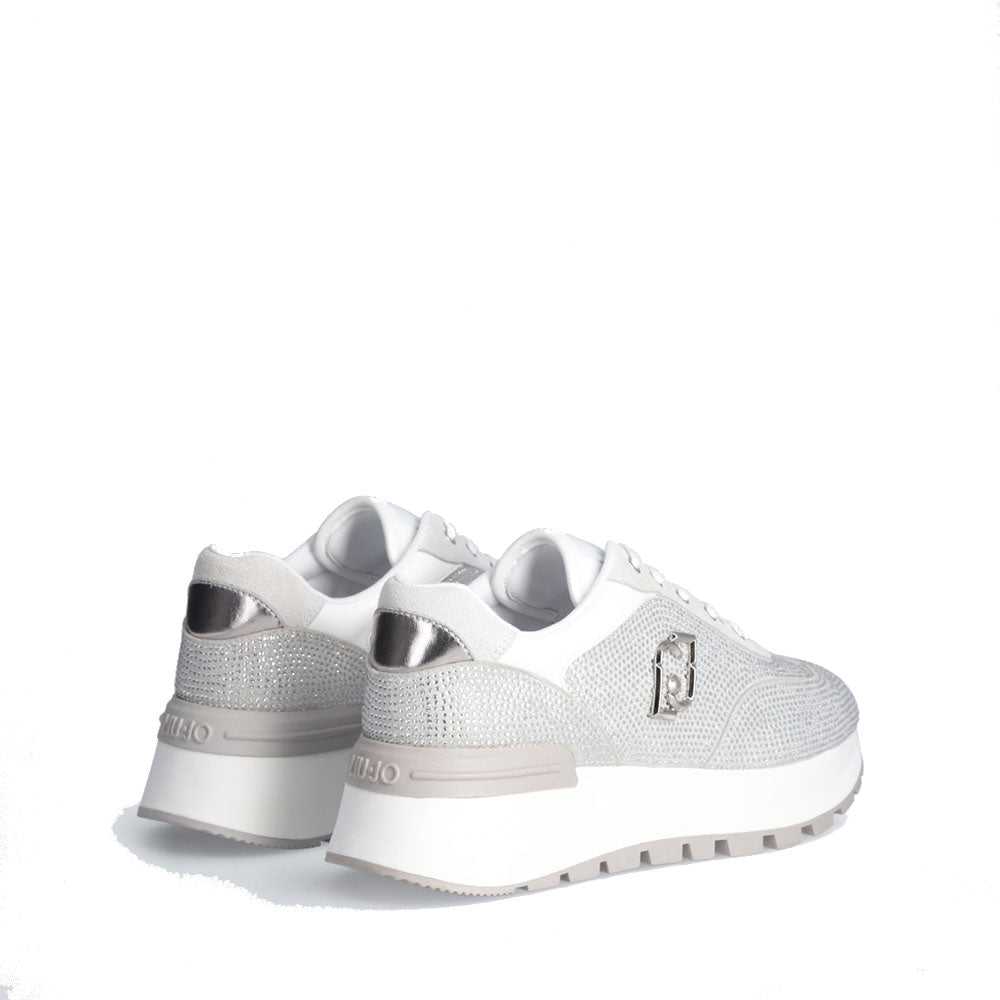 Sneakers Platform LIU JO Amazing 23 in Microfibra e Suede con Strass All Over Pearl Grey