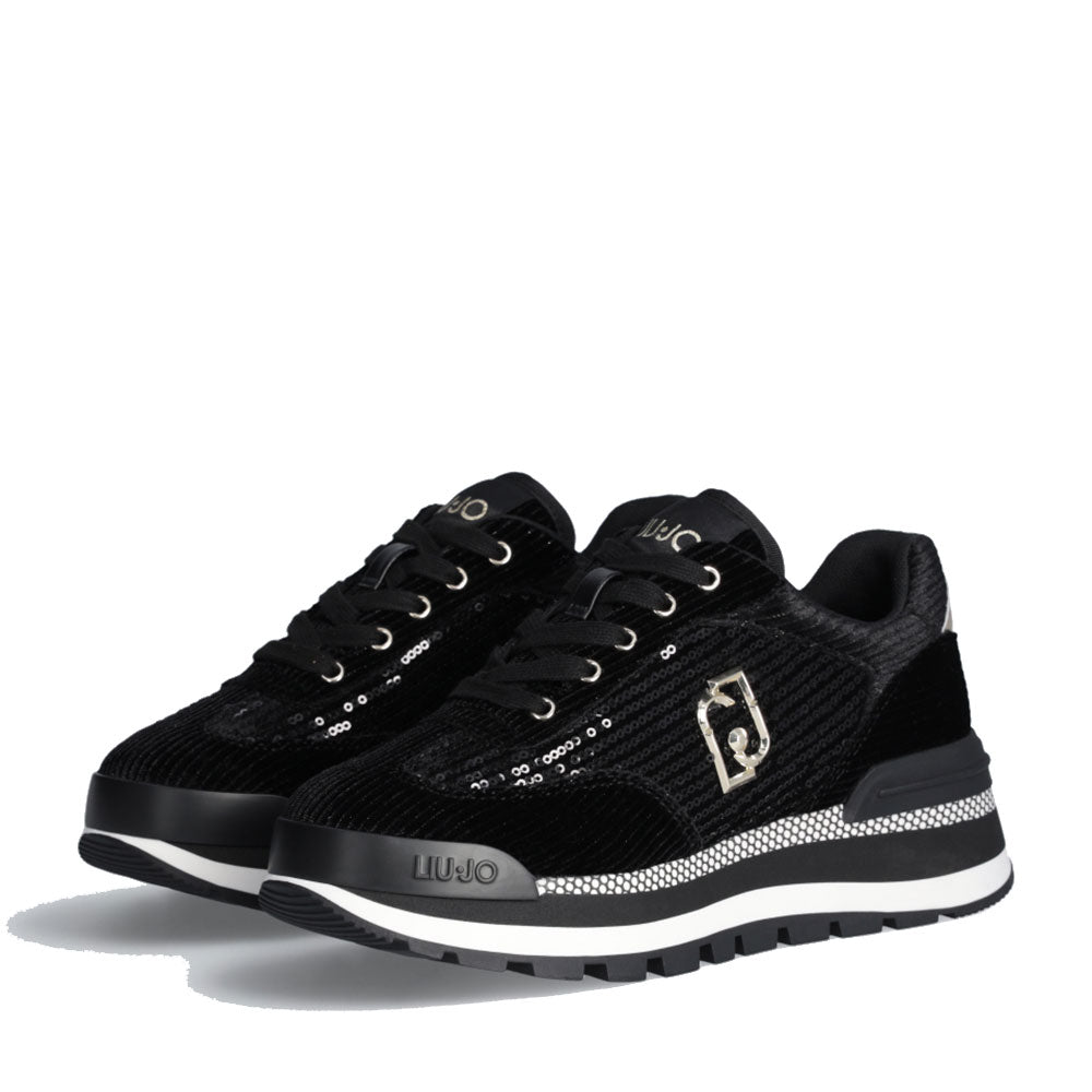 Sneakers Platform LIU JO Amazing 23 in Velluto Nero con Paillettes