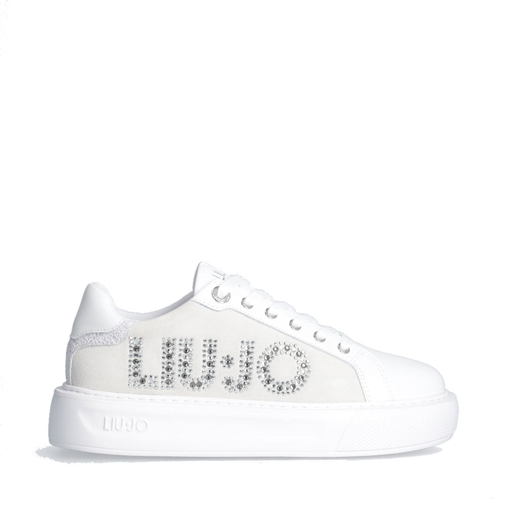 Scarpe Donna LIU JO Kylie 31 Sneakers Platform in Suede Bianco con Logo Gioiello