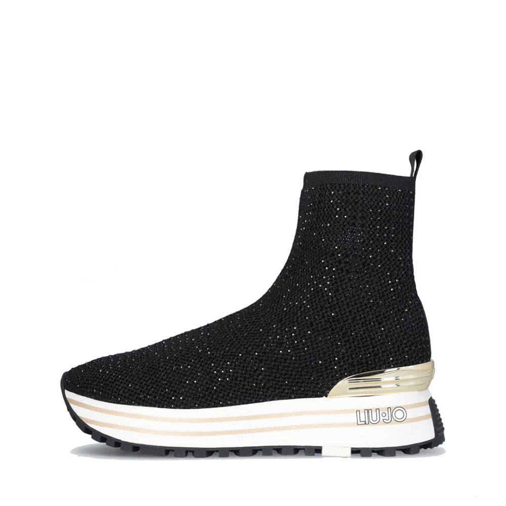 Sock Sneakers Donna LIU JO Maxi Wonder 83 in Tessuto Stretch Nero con Strass