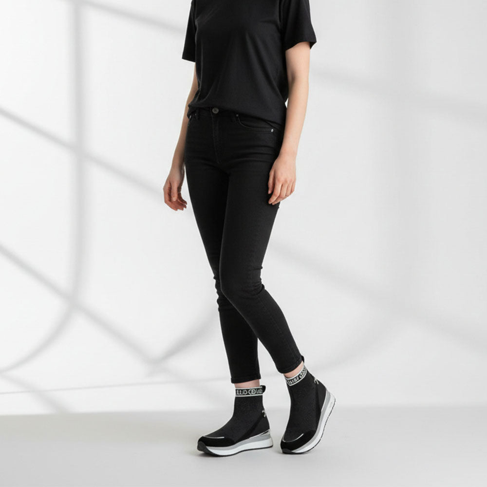 Sock Sneakers Donna LIU JO Maxi Wonder 93 in Tessuto Stretch e Suede Nero