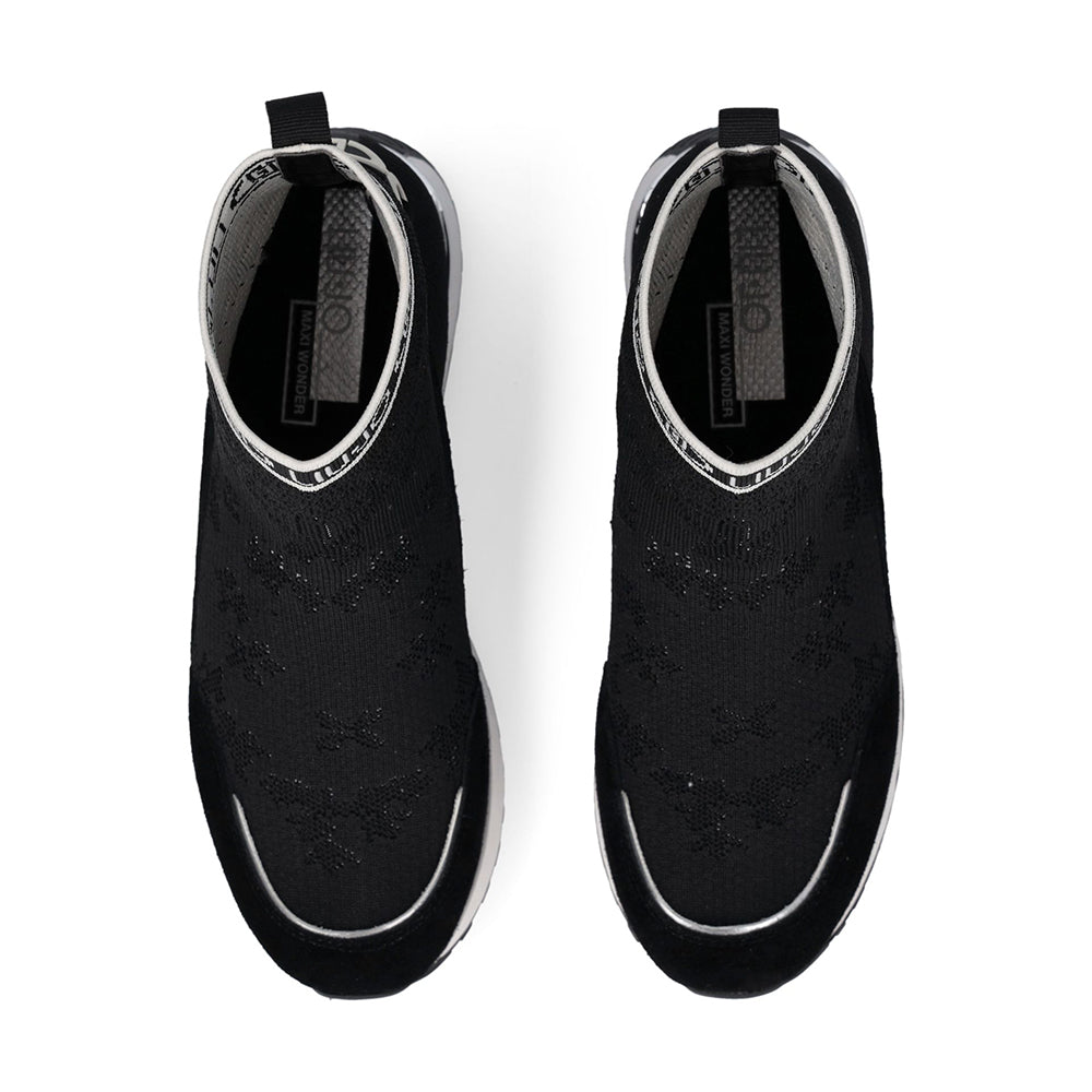 Sock Sneakers Donna LIU JO Maxi Wonder 93 in Tessuto Stretch e Suede Nero