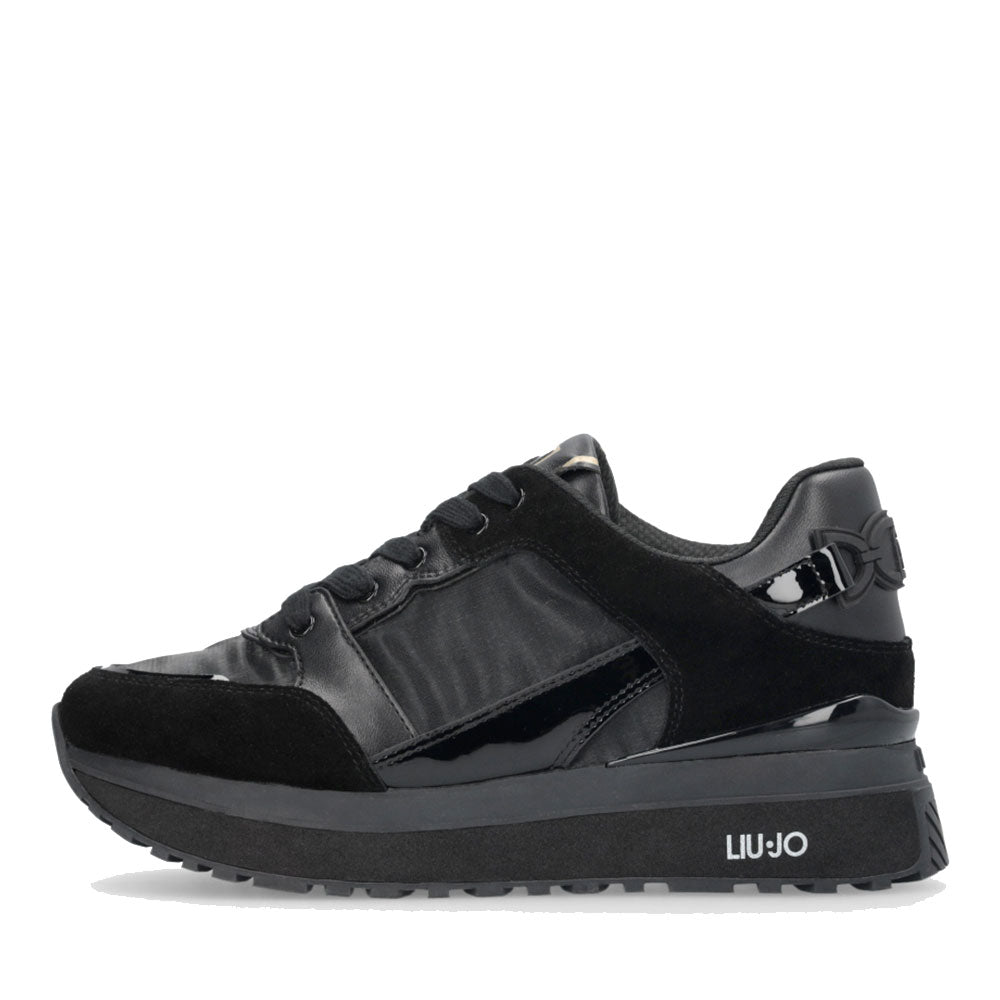 Sneakers Platform Donna LIU JO Maxi Wonder 91 in Suede Nylon e Vernice Nero