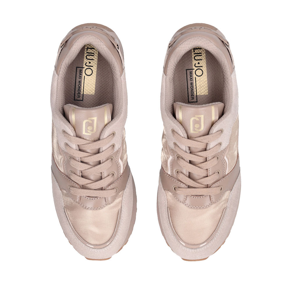 Sneakers Platform Donna LIU JO Maxi Wonder 91 in Suede Nylon e Vernice Beige
